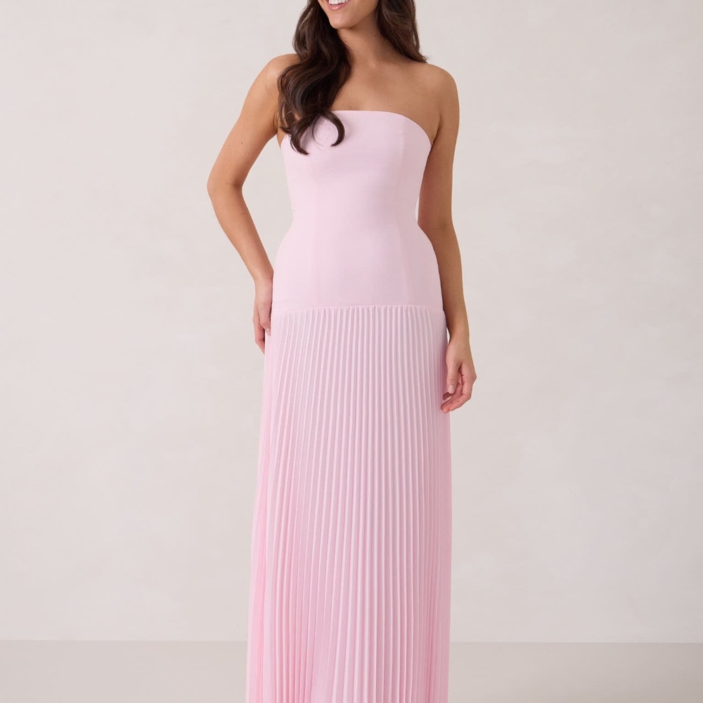 strapless floral midi dress Horizon Textured White promo_oct_20 Back zipper closure Style:EE02463DN Two Piece Prom Dresses